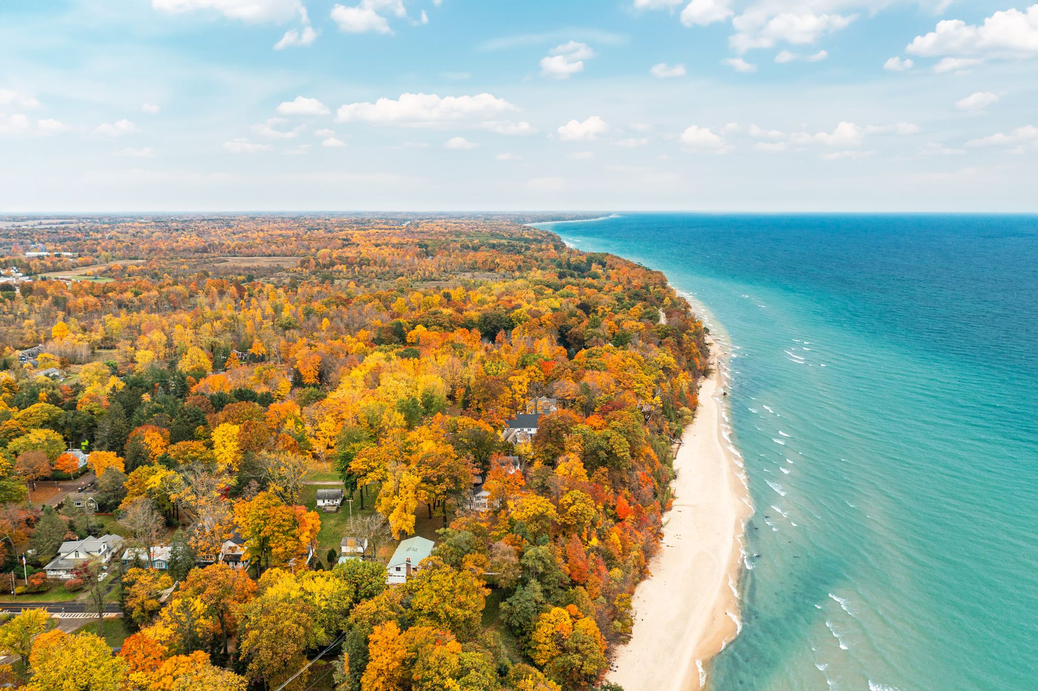 Lake Michigan shoreline and fall color along the Lakeshore